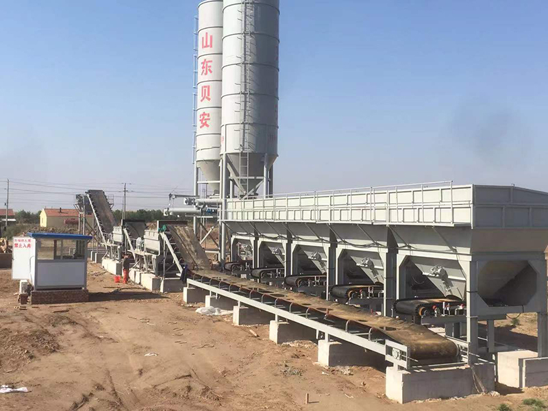 WDJ800型中间皮带式二次搅拌水稳拌合站配立式水泥仓